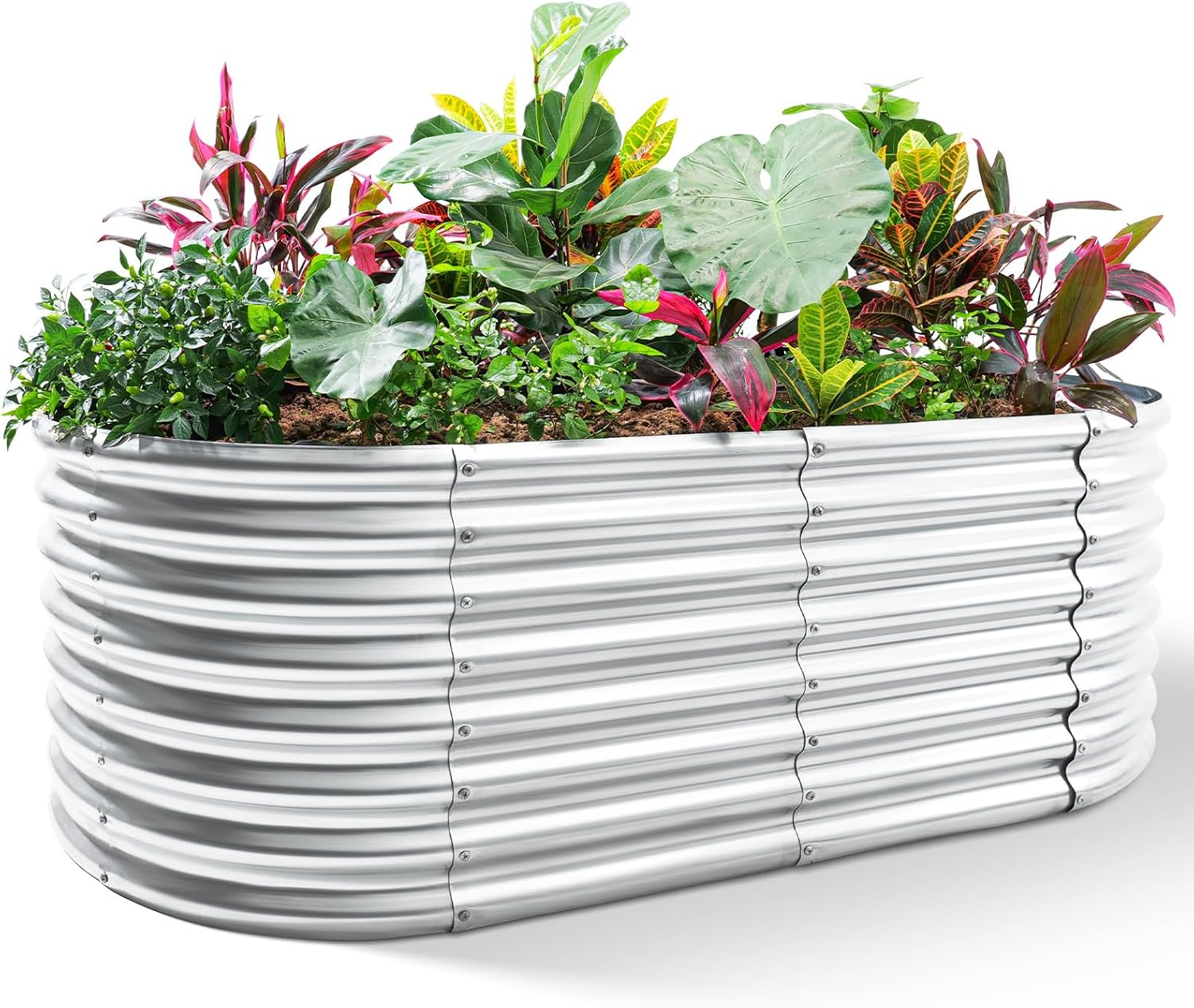 Raised Garden Bed - Оцинкованная овальная грядка-клумба 8x4x2 фута для